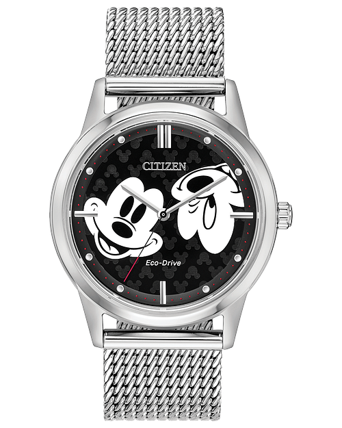 Mickey Mouse Black Dial Stainless Steel Bracelet FE7060-56W | CITIZEN